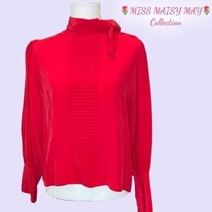 ❣️Vintage Silk❣️ Stunning Wrap & tie neck, long runched button sleeves, Sz M/L